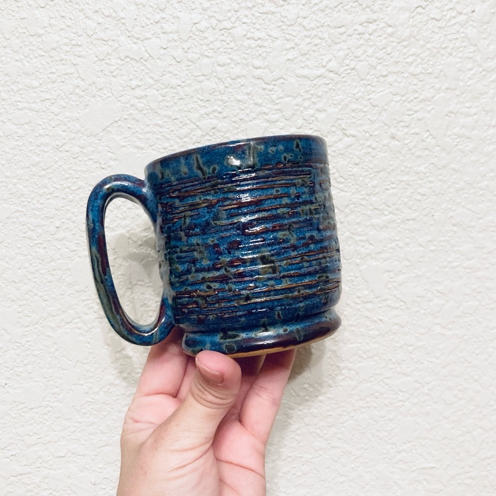 Gorgeous Blue Green Brown Ceramic Glazed Studio Pottery Coffee Mug Cup